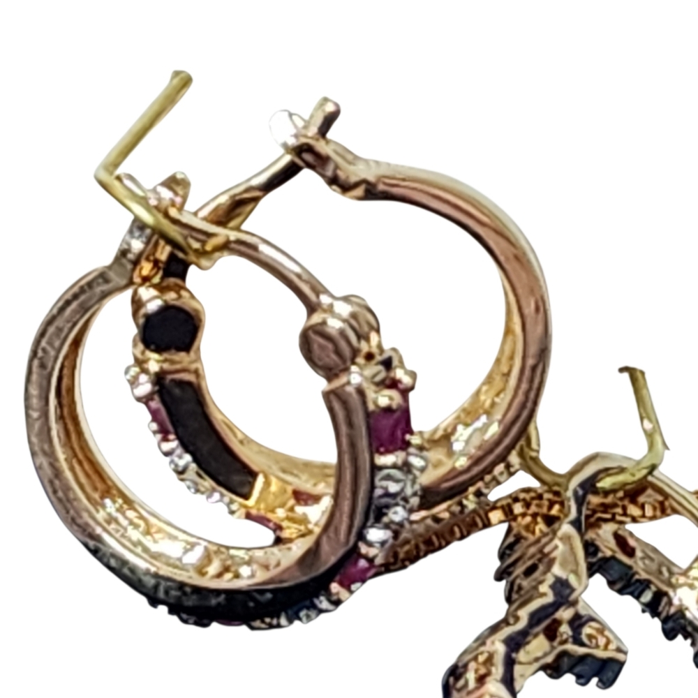 Ruby-Diamond necklace heart &  circle earrings 18k gold red & clear stones nwt - Picture 8 of 13